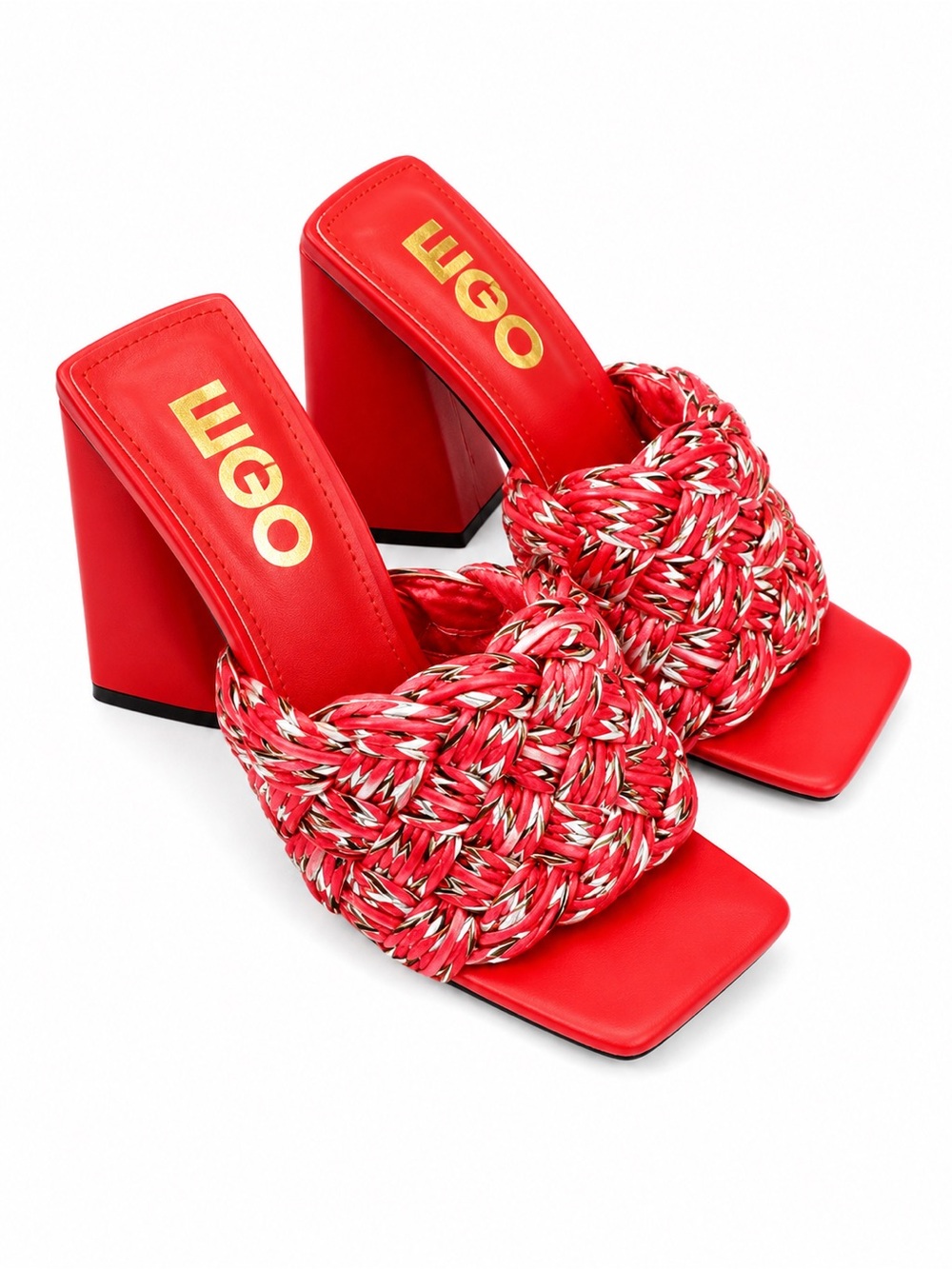 Ego Red Braided Triangle Block Heels